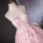 Lovely Candy Pink Beading Appliques Prom Dresses 2024 Ball Gown Halter Sleeveless Backless Floor-Length / Long Prom Formal Dresses