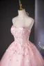 Lovely Candy Pink Beading Appliques Prom Dresses 2024 Ball Gown Halter Sleeveless Backless Floor-Length / Long Prom Formal Dresses