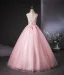 Lovely Candy Pink Beading Appliques Prom Dresses 2024 Ball Gown Halter Sleeveless Backless Floor-Length / Long Prom Formal Dresses