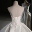 Elegant Champagne Lace Flower Satin Wedding Dresses 2023 Ball Gown Strapless Sleeveless Backless Floor-Length / Long Wedding