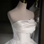 Elegant Champagne Lace Flower Satin Wedding Dresses 2023 Ball Gown Strapless Sleeveless Backless Floor-Length / Long Wedding