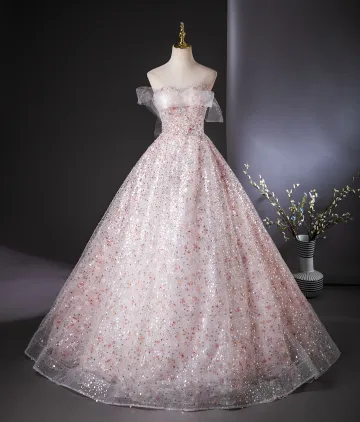 Bling Bling Blushing Pink Beading Sequins Prom Dresses 2024 Ball Gown Strapless Sleeveless Backless Floor Length Long Prom Formal Dresses