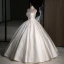 Elegant Champagne Lace Flower Satin Wedding Dresses 2023 Ball Gown Strapless Sleeveless Backless Floor-Length / Long Wedding