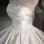 Elegant Champagne Lace Flower Satin Wedding Dresses 2023 Ball Gown Strapless Sleeveless Backless Floor-Length / Long Wedding