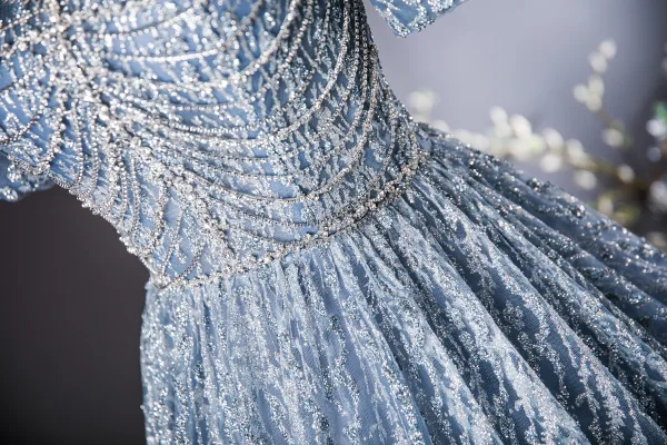 Sparkly Ocean Blue Beading Rhinestone Sequins Prom Dresses 2024 Ball Gown Square Neckline Short Sleeve Backless Floor-Length / Long Prom Formal Dresses