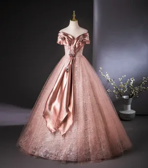Mode Rougissant Rose Glitter Paillettes Robe De Bal 2024 Robe Boule De L Épaule Manches Courtes Dos Nu Longue Promo Robe De Ceremonie