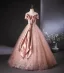 Fashion Blushing Pink Glitter Sequins Prom Dresses 2024 Ball Gown Off-The-Shoulder Short Sleeve Backless Floor-Length / Long Prom Formal Dresses