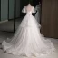 Chic / Beautiful White Lace Flower Appliques Wedding Dresses 2023 Ball Gown Square Neckline Short Sleeve Backless Floor-Length / Long Wedding