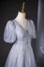 Bling Bling Sky Blue Beading Sequins Tassel Prom Dresses 2024 A-Line / Princess V-Neck Short Sleeve Backless Floor-Length / Long Prom Formal Dresses