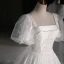 Chic / Beautiful White Lace Flower Appliques Wedding Dresses 2023 Ball Gown Square Neckline Short Sleeve Backless Floor-Length / Long Wedding