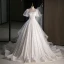 Chic / Beautiful White Lace Flower Appliques Wedding Dresses 2023 Ball Gown Square Neckline Short Sleeve Backless Floor-Length / Long Wedding
