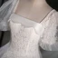 Chic / Beautiful White Lace Flower Appliques Wedding Dresses 2023 Ball Gown Square Neckline Short Sleeve Backless Floor-Length / Long Wedding