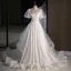 Chic / Beautiful White Lace Flower Appliques Wedding Dresses 2023 Ball Gown Square Neckline Short Sleeve Backless Floor-Length / Long Wedding