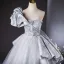 Mode Silber Grau Strass Ballkleider 2024 Ballkleid One-Shoulder Kurze Ärmel Rückenfreies Lange Ball Festliche Kleider