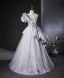 Mode Silber Grau Strass Ballkleider 2024 Ballkleid One-Shoulder Kurze Ärmel Rückenfreies Lange Ball Festliche Kleider