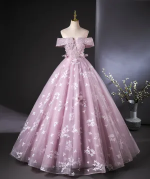 Charmant Lavande Perlage Perle En Dentelle Fleur Robe De Bal 2024 Robe Boule De L Épaule Manches Courtes Dos Nu Longue Promo Robe De Ceremonie