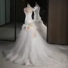 Modern / Fashion White Appliques Wedding Dresses 2023 Trumpet / Mermaid Strapless Sleeveless Backless Court Train Wedding