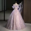 Charming Lavender Appliques Beading Pearl Sequins Prom Dresses 2023 A-Line / Princess Off-The-Shoulder Sleeveless Backless Floor-Length / Long Prom Formal Dresses
