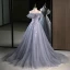 Charmant Grau Perlenstickerei Pailletten Ballkleider 2023 Ballkleid Bandeau Ärmellos Rückenfreies Lange Festliche Kleider