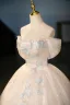Fashion Ivory Beading Sequins Appliques Prom Dresses 2025 Ball Gown Off-The-Shoulder Short Sleeve Backless Floor-Length / Long Prom Formal Dresses
