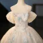 Fashion Ivory Beading Sequins Appliques Prom Dresses 2025 Ball Gown Off-The-Shoulder Short Sleeve Backless Floor-Length / Long Prom Formal Dresses