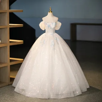 Mode Ivoire Perlage Paillettes Appliques Robe De Bal 2025 Robe Boule De L Épaule Manches Courtes Dos Nu Longue Promo Robe De Ceremonie