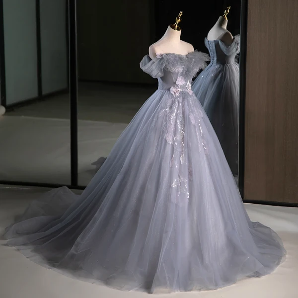Charmant Grau Perlenstickerei Pailletten Ballkleider 2023 Ballkleid Bandeau Ärmellos Rückenfreies Lange Festliche Kleider