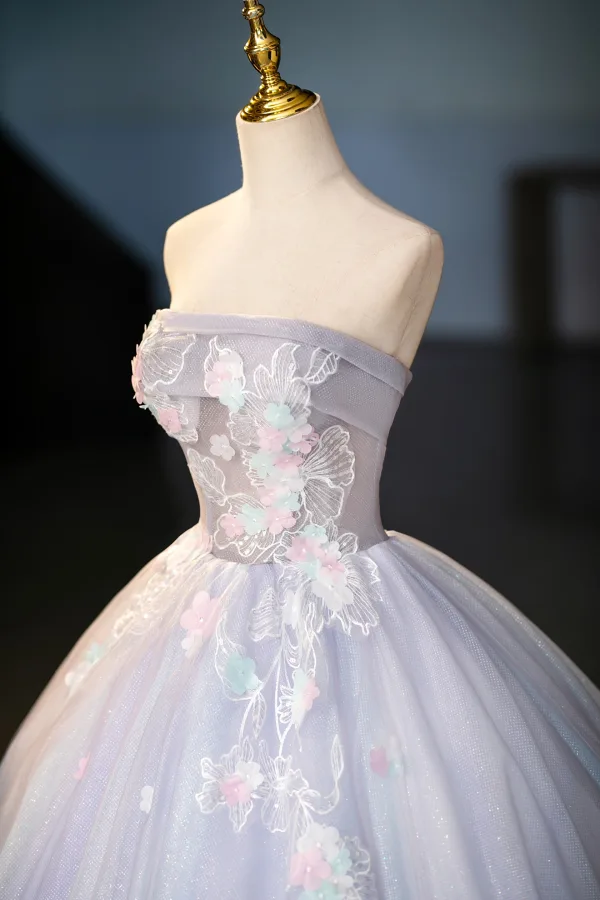 Chic / Beautiful Lavender Sequins Lace Flower Appliques Prom Dresses 2025 Ball Gown Strapless Sleeveless Backless Floor-Length / Long Prom Formal Dresses