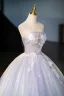 Chic / Beautiful Lavender Sequins Lace Flower Appliques Prom Dresses 2025 Ball Gown Strapless Sleeveless Backless Floor-Length / Long Prom Formal Dresses