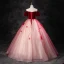 Elegant Burgundy Appliques Prom Dresses 2023 Ball Gown Square Neckline Short Sleeve Backless Bow Sash Floor-Length / Long Formal Dresses