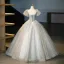 Flower Fairy Sage Green Lace Flower Appliques Prom Dresses 2025 Ball Gown Scoop Neck Puffy Short Sleeve Backless Prom Floor-Length / Long Formal Dresses