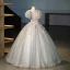 Flower Fairy Sage Green Lace Flower Appliques Prom Dresses 2025 Ball Gown Scoop Neck Puffy Short Sleeve Backless Prom Floor-Length / Long Formal Dresses