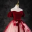 Elegant Burgundy Appliques Prom Dresses 2023 Ball Gown Square Neckline Short Sleeve Backless Bow Sash Floor-Length / Long Formal Dresses