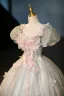 Flower Fairy Sage Green Lace Flower Appliques Prom Dresses 2025 Ball Gown Scoop Neck Puffy Short Sleeve Backless Prom Floor-Length / Long Formal Dresses