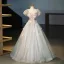 Flower Fairy Sage Green Lace Flower Appliques Prom Dresses 2025 Ball Gown Scoop Neck Puffy Short Sleeve Backless Prom Floor-Length / Long Formal Dresses
