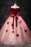 Elegant Burgundy Appliques Prom Dresses 2023 Ball Gown Square Neckline Short Sleeve Backless Bow Sash Floor-Length / Long Formal Dresses