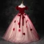 Elegant Burgundy Appliques Prom Dresses 2023 Ball Gown Square Neckline Short Sleeve Backless Bow Sash Floor-Length / Long Formal Dresses