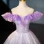Chic / Beautiful Lavender Appliques Sequins Tassel Prom Dresses 2025 Ball Gown Off-The-Shoulder Short Sleeve Backless Floor-Length / Long Prom Formal Dresses