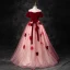 Elegant Burgundy Appliques Prom Dresses 2023 Ball Gown Square Neckline Short Sleeve Backless Bow Sash Floor-Length / Long Formal Dresses