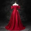 Elegant Burgundy Satin Prom Dresses 2023 Ball Gown Square Neckline Puffy Short Sleeve Backless Floor-Length / Long Prom Formal Dresses