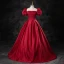 Elegant Burgundy Satin Prom Dresses 2023 Ball Gown Square Neckline Puffy Short Sleeve Backless Floor-Length / Long Prom Formal Dresses