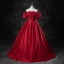 Elegant Burgundy Satin Prom Dresses 2023 Ball Gown Square Neckline Puffy Short Sleeve Backless Floor-Length / Long Prom Formal Dresses
