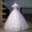 Chic / Beautiful Lavender Appliques Sequins Tassel Prom Dresses 2025 Ball Gown Off-The-Shoulder Short Sleeve Backless Floor-Length / Long Prom Formal Dresses
