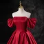Elegant Burgundy Satin Prom Dresses 2023 Ball Gown Square Neckline Puffy Short Sleeve Backless Floor-Length / Long Prom Formal Dresses