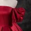 Elegant Burgundy Satin Prom Dresses 2023 Ball Gown Square Neckline Puffy Short Sleeve Backless Floor-Length / Long Prom Formal Dresses