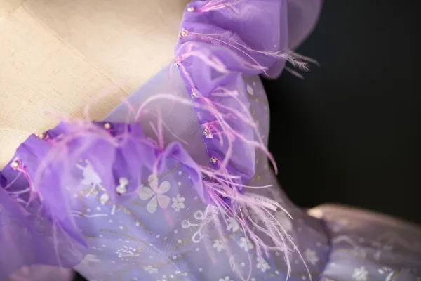 Chic / Beautiful Lavender Appliques Sequins Tassel Prom Dresses 2025 Ball Gown Off-The-Shoulder Short Sleeve Backless Floor-Length / Long Prom Formal Dresses