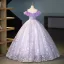 Chic / Beautiful Lavender Appliques Sequins Tassel Prom Dresses 2025 Ball Gown Off-The-Shoulder Short Sleeve Backless Floor-Length / Long Prom Formal Dresses