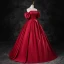 Elegant Burgundy Satin Prom Dresses 2023 Ball Gown Square Neckline Puffy Short Sleeve Backless Floor-Length / Long Prom Formal Dresses