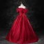 Elegant Burgundy Satin Prom Dresses 2023 Ball Gown Square Neckline Puffy Short Sleeve Backless Floor-Length / Long Prom Formal Dresses