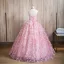 Flower Fairy Candy Pink Appliques Sequins Prom Dresses 2024 Ball Gown Halter Sleeveless Backless Floor-Length / Long Prom Formal Dresses